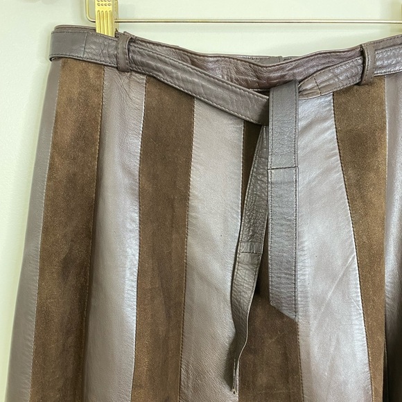 VINTAGE LEATHER SUEDE STRIPED ALINE SKIRT WITH MATCHING LEATHER TIE, ZIGZAG HEM - Picture 8 of 14